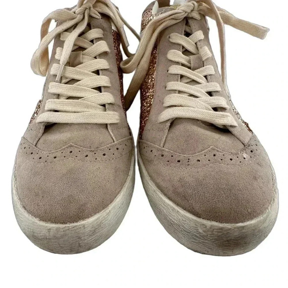 Miim womens high top sneakers size 7.5 faux suede rose gold glitter streetwear - Picture 3 of 13